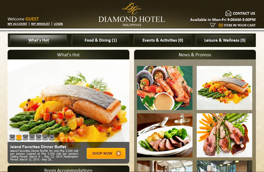 Diamond Hotel's new online retail site. Photo grabbed from the hotel's website.